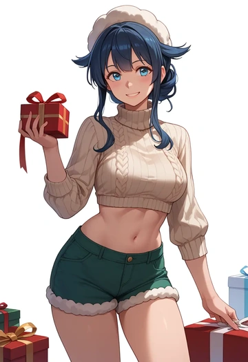 kantai_collection,asashio_kai_ni_(kancolle),Christmas,red velvet shorts,turtleneck sweater  - AI generated anime art