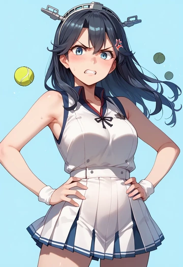 kantai_collection,asashio_kai_ni_(kancolle),tennis dress,visor,trainers  - AI generated anime art