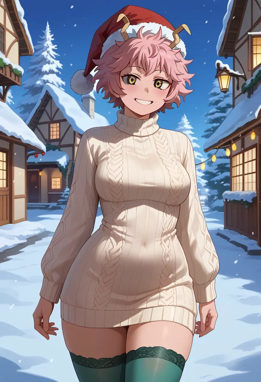 boku_no_hero_academia,ashido_mina,Christmas,sweater dress,stockings  - 