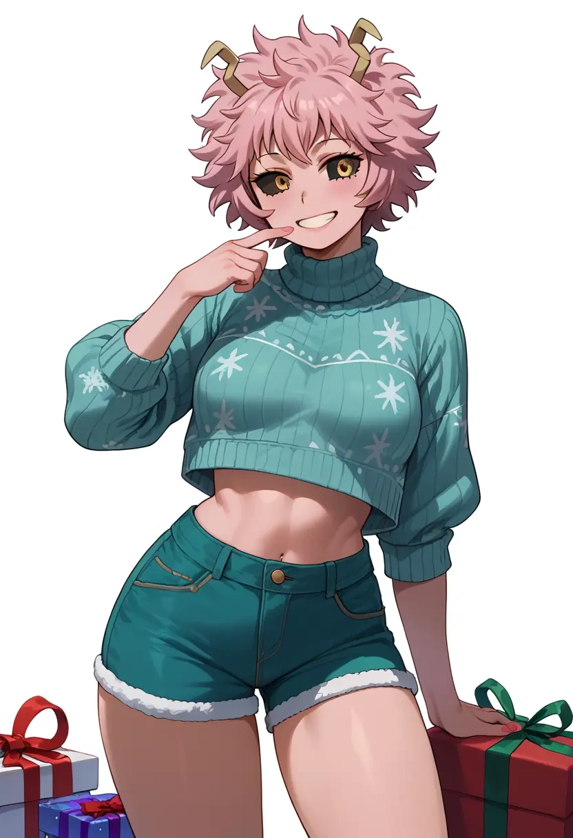 boku_no_hero_academia,ashido_mina,Christmas,red velvet shorts,turtleneck sweater  - 