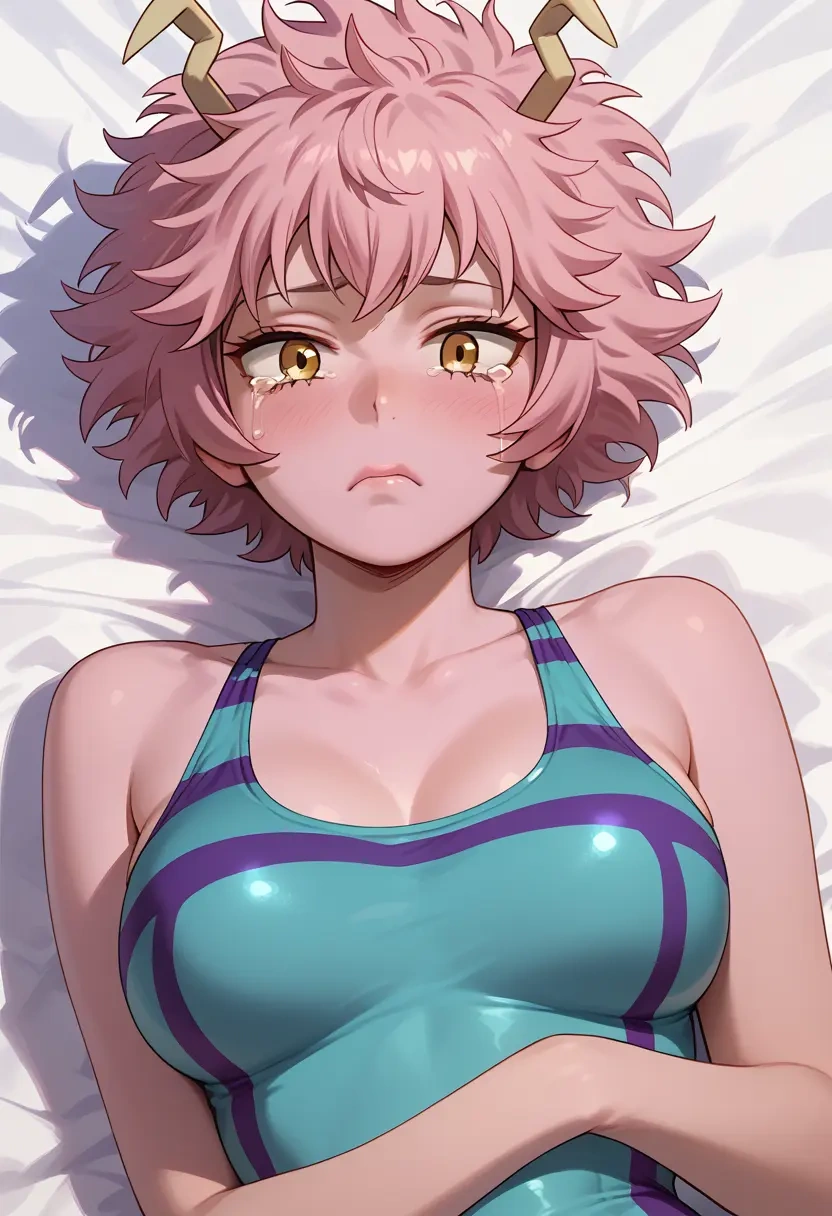 boku_no_hero_academia,ashido_mina,racerback swimsuit,striped trim,name tag patch  - 