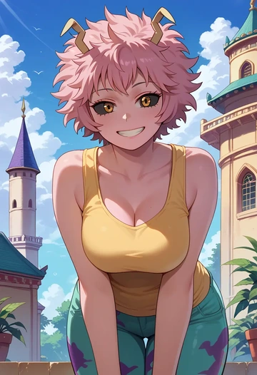 boku_no_hero_academia,ashido_mina,abstract print tank,dolphin shorts  - AI generated anime art