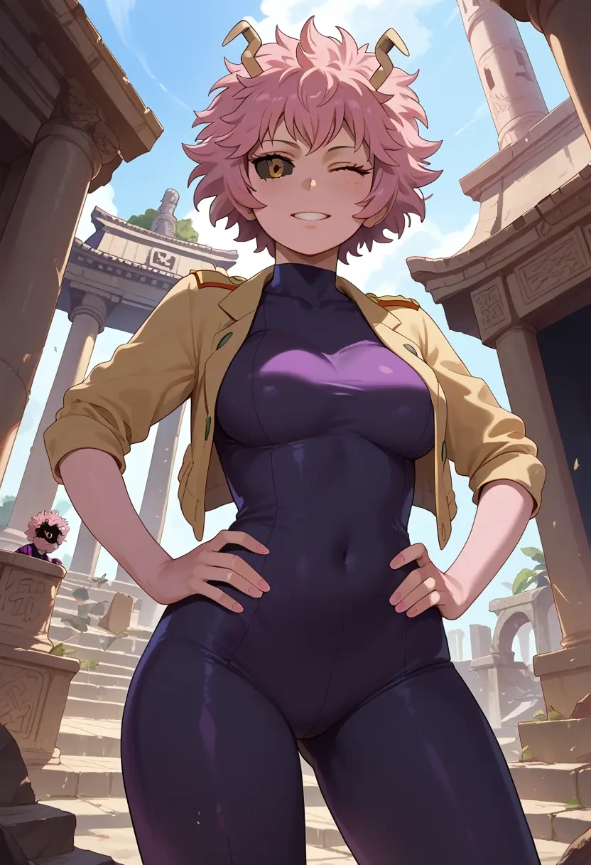 boku_no_hero_academia,ashido_mina,black widow bodysuit,spiderweb cape,leather gloves  - 