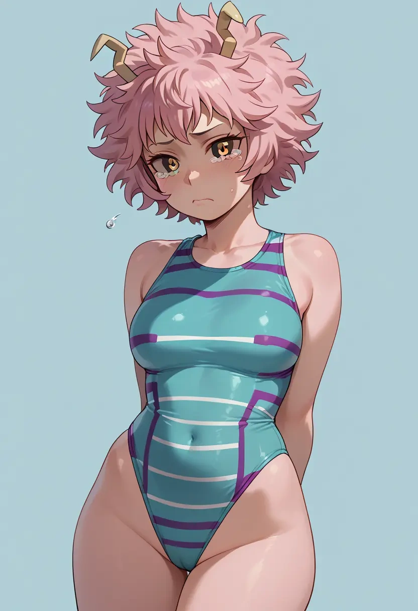 boku_no_hero_academia,ashido_mina,racerback swimsuit,striped trim,name tag patch  - 