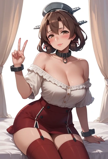 kantai_collection,ashigara_(kancolle),blushing,collar,Thigh garters  - AI generated anime art