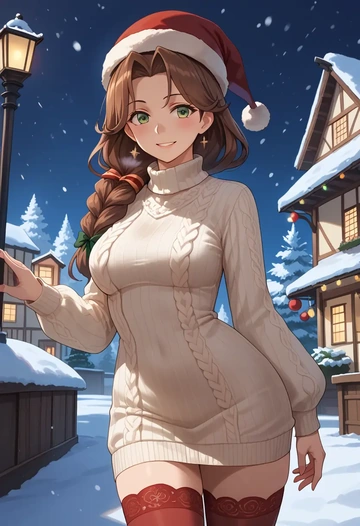 kantai_collection,ashigara_(kancolle),Christmas,sweater dress,stockings  - AI generated anime art