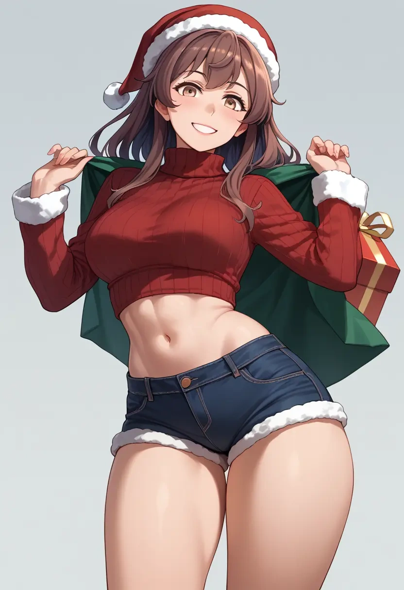 kantai_collection,ashigara_(kancolle),Christmas,red velvet shorts,turtleneck sweater  - 