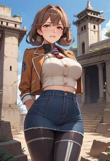 kantai_collection,ashigara_(kancolle),denim jacket,cropped,leather leggings  - AI generated anime art