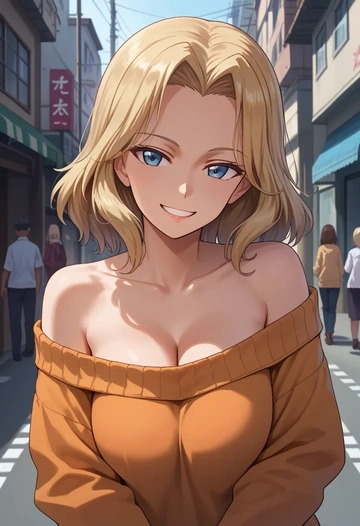 girls_und_panzer,assam_(girls_und_panzer),orange,sweater  - AI generated anime art