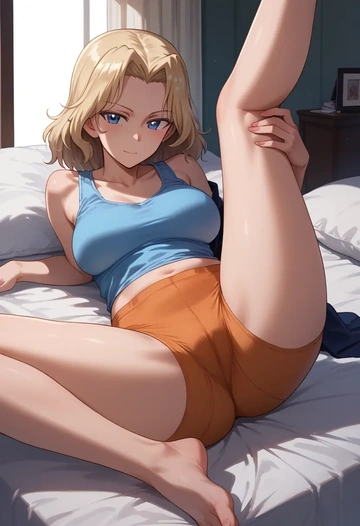 girls_und_panzer,assam_(girls_und_panzer),yoga shorts,spread legs,sexy,one leg up  - AI generated anime art