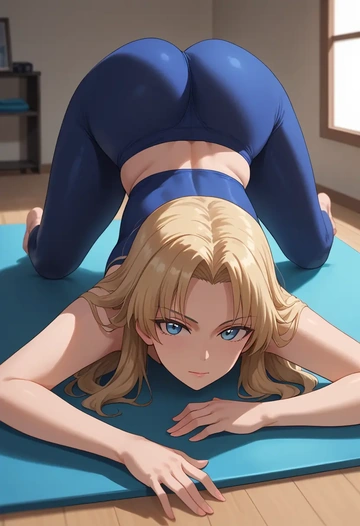 girls_und_panzer,assam_(girls_und_panzer),yoga, face_down_ass_up,sexy  - AI generated anime art