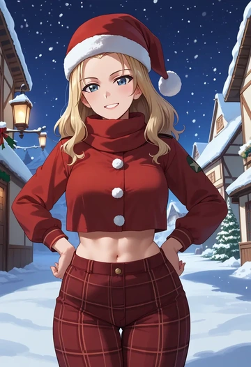 girls_und_panzer,assam_(girls_und_panzer),Christmas,plaid trousers  - AI generated anime art