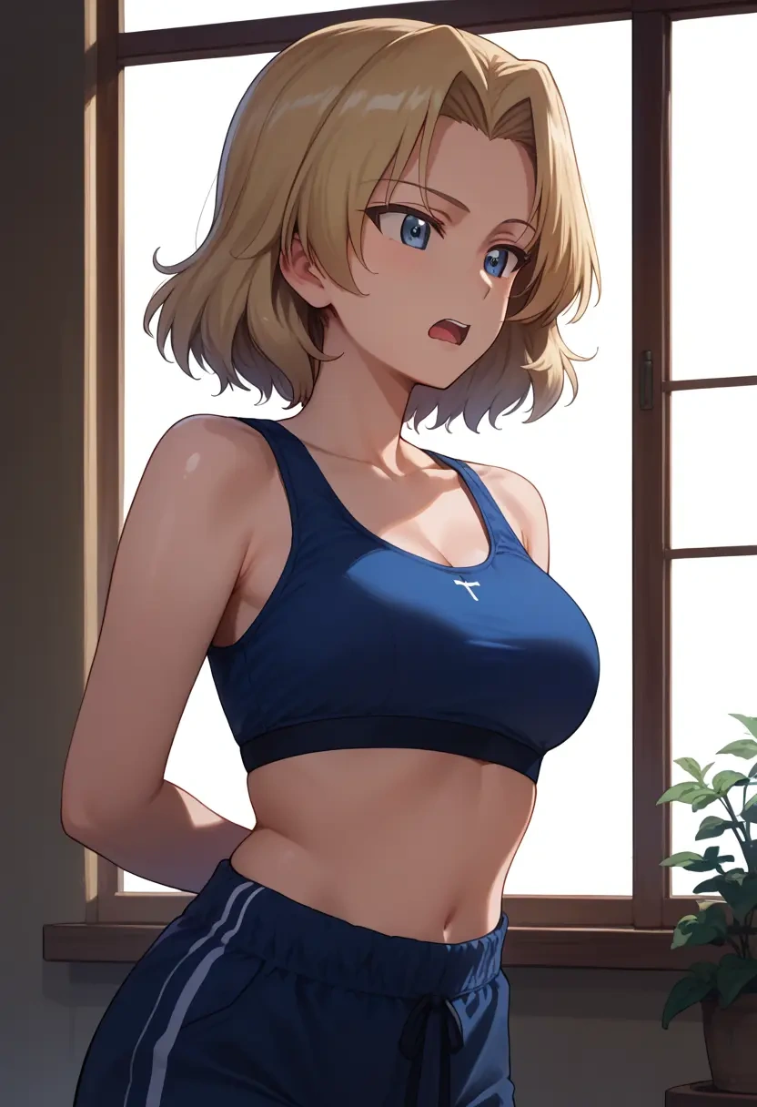 girls_und_panzer,assam_(girls_und_panzer),sports bra,high-waisted leggings  - 