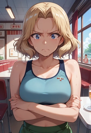 girls_und_panzer,assam_(girls_und_panzer),sports bra,high-waisted leggings  - AI generated anime art