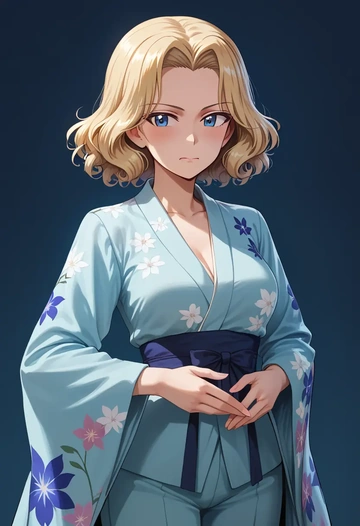 girls_und_panzer,assam_(girls_und_panzer),kimono,silk,wide-leg trousers  - AI generated anime art