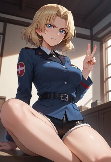 girls_und_panzer,assam_(girls_und_panzer),leather,shorts  - AI generated anime art