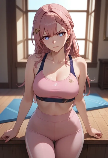 star rail,asta,yoga shorts, bra  - AI generated anime art