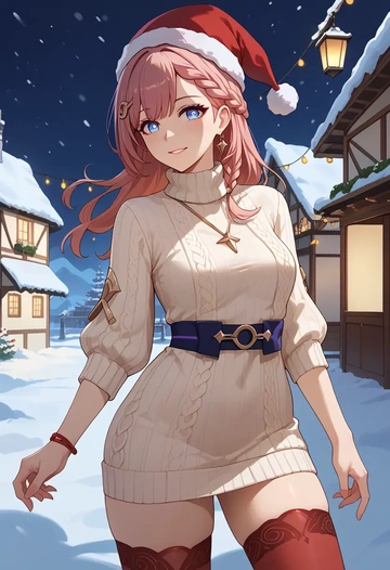 star rail,asta,Christmas,sweater dress,stockings  - AI generated anime art