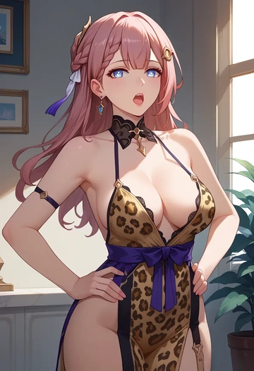 star rail,asta,leopard print,silk slip dress  - AI generated anime art