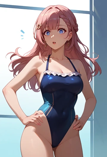 star rail,asta,retro style swimsuit,frilled neckline,bow detail  - AI generated anime art