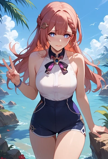 star rail,asta,sleeveless swim top,shorts-style bottom,contrast stitching  - AI generated anime art