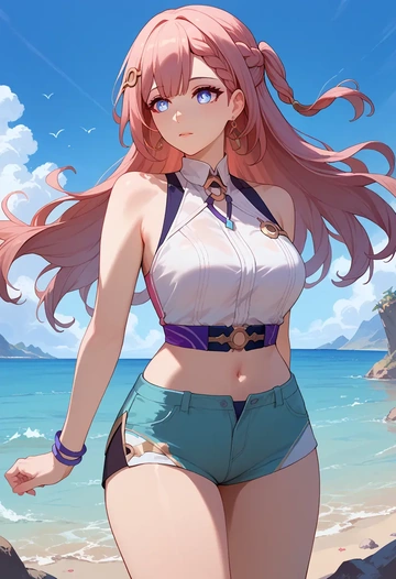 star rail,asta,sleeveless swim top,shorts-style bottom,contrast stitching  - AI generated anime art