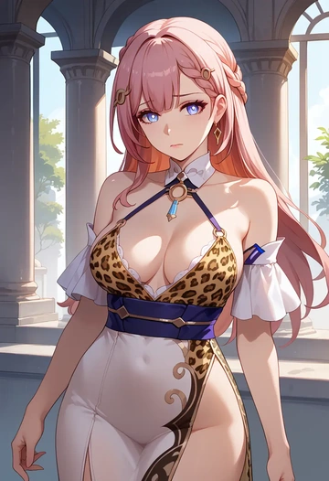 star rail,asta,leopard print,silk slip dress  - AI generated anime art