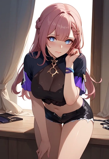 star rail,asta,leather,shorts,crop top  - AI generated anime art