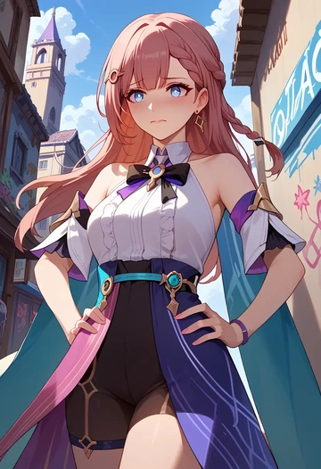 star rail,asta,neon graffiti top,dolphin shorts  - AI generated anime art