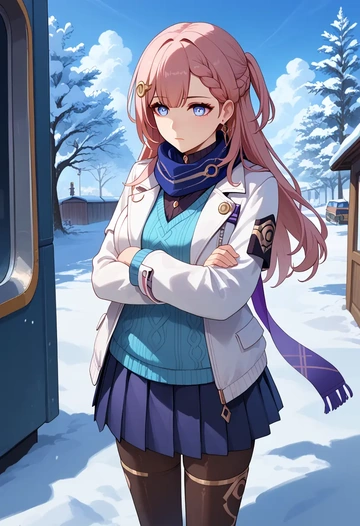 star rail,asta,winter,student uniform,puffer jacket  - AI generated anime art