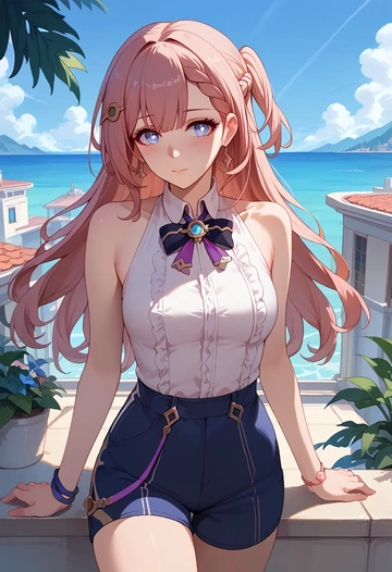 star rail,asta,sleeveless swim top,shorts-style bottom,contrast stitching  - AI generated anime art