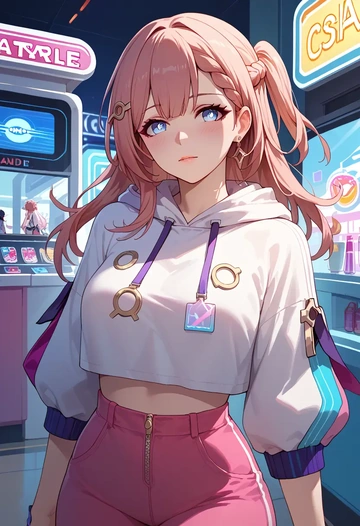 star rail,asta,crop hoodie,shorts  - AI generated anime art