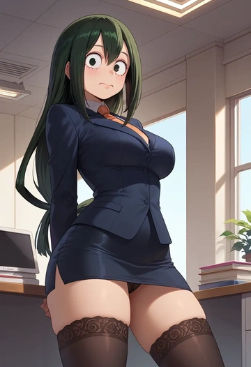 boku_no_hero_academia,asui_tsuyu,secretary, stockings  - AI generated anime art