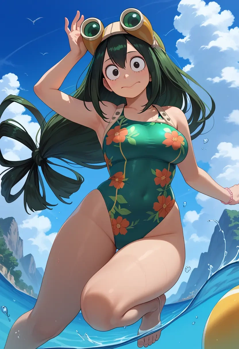 boku_no_hero_academia,asui_tsuyu,swimsuit,floral print  - 