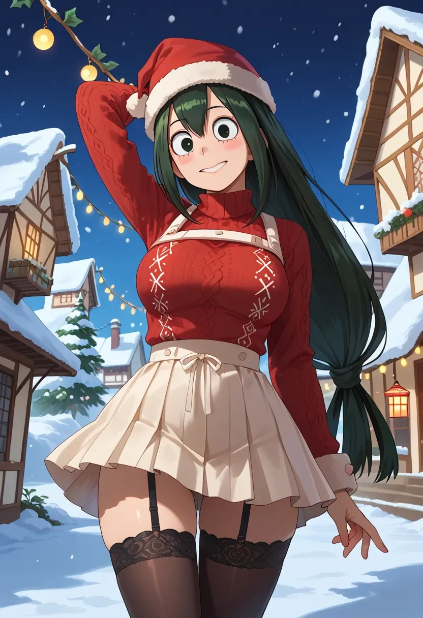 boku_no_hero_academia,asui_tsuyu,sweater,stockings,Thigh garters  - 