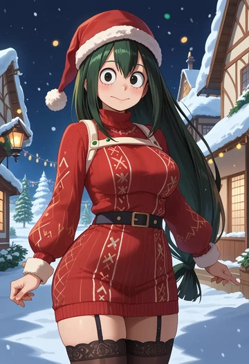 boku_no_hero_academia,asui_tsuyu,sweater,stockings,Thigh garters  - AI generated anime art