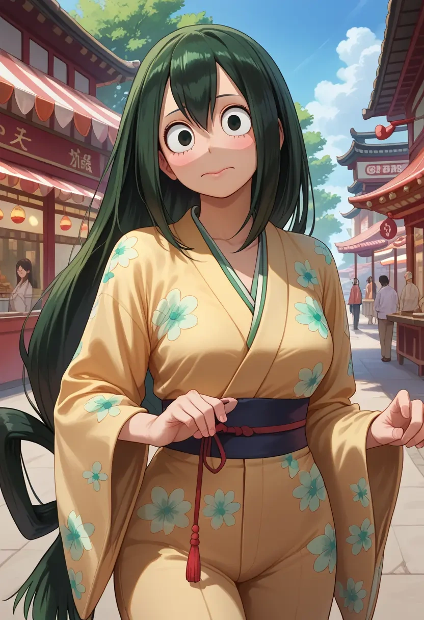 boku_no_hero_academia,asui_tsuyu,kimono,silk,wide-leg trousers  - 