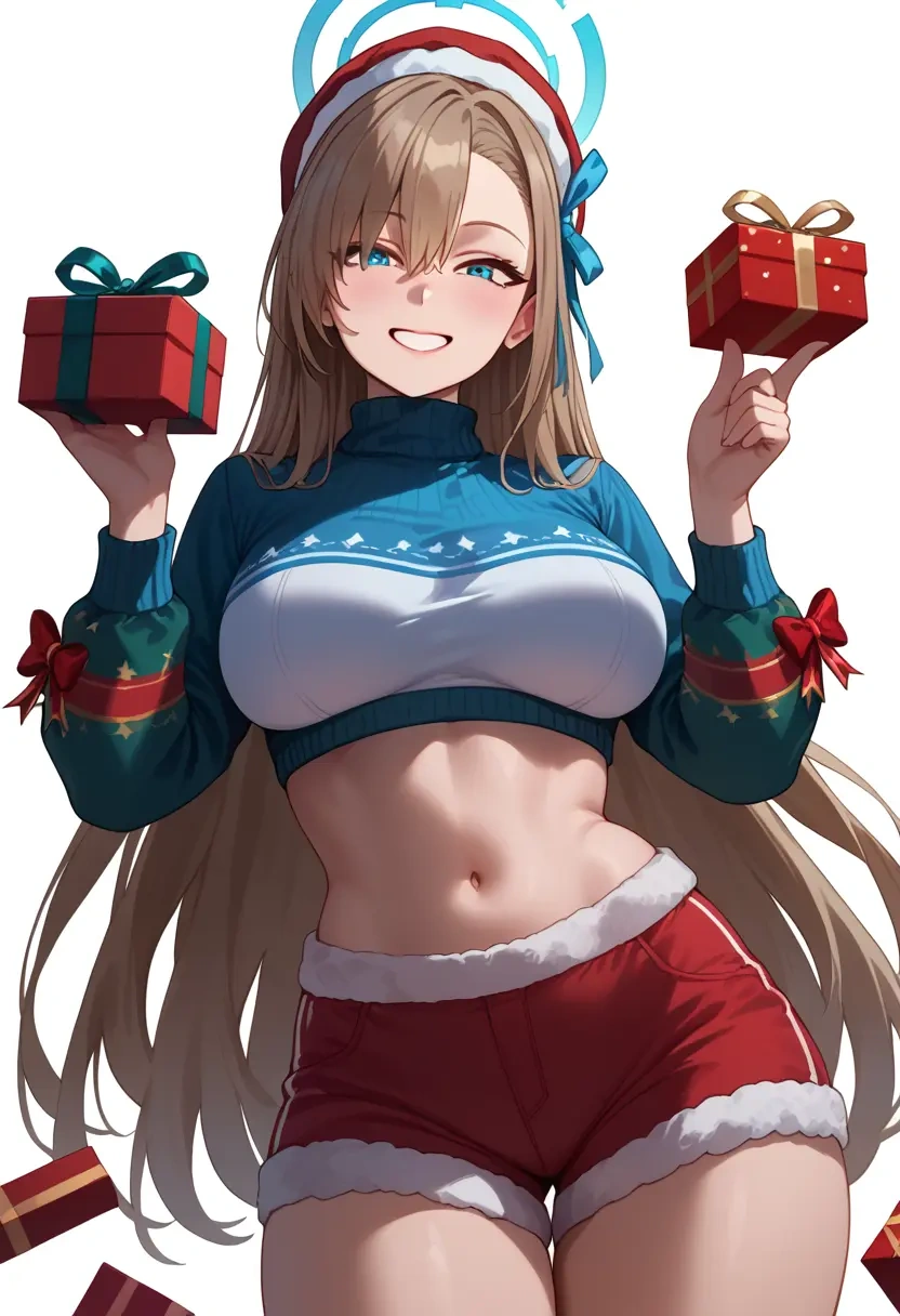 blue_archive,asuna_(blue_archive),Christmas,red velvet shorts,turtleneck sweater  - 