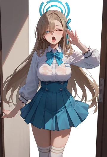 blue_archive,asuna_(blue_archive),spring,student uniform,blouse  - AI generated anime art