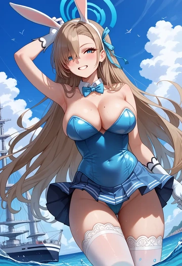 blue_archive,asuna_(bunny)_(blue_archive),mini skirt, stockings  - AI generated anime art