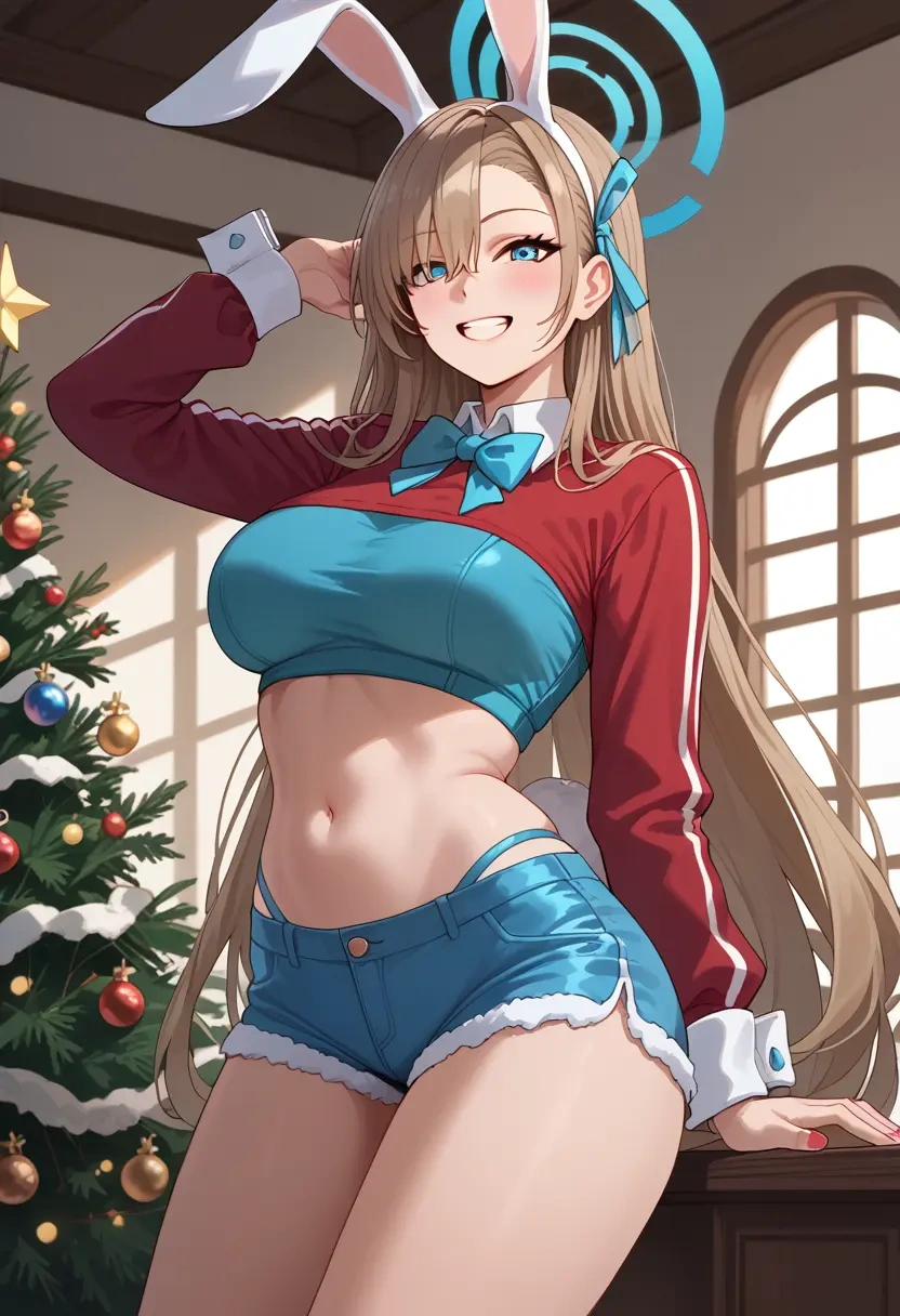 blue_archive,asuna_(bunny)_(blue_archive),Christmas,red velvet shorts  - 