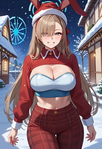 blue_archive,asuna_(bunny)_(blue_archive),Christmas,plaid trousers  - AI generated anime art