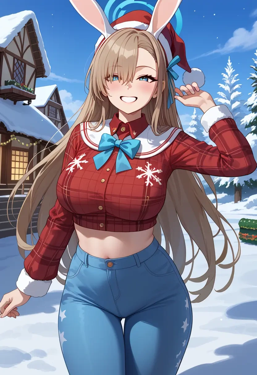 blue_archive,asuna_(bunny)_(blue_archive),Christmas,plaid trousers  - 