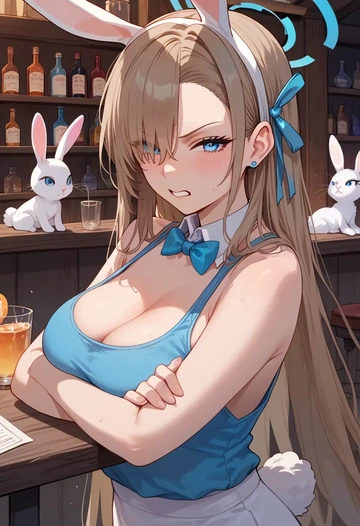 blue_archive,asuna_(bunny)_(blue_archive),tank top,drawstring pants  - AI generated anime art