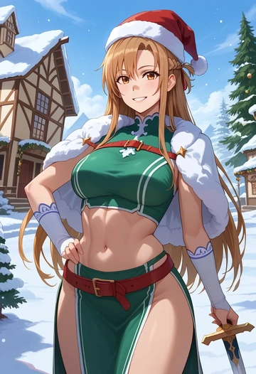 sword_art_online,asuna_(sao),Christmas,dress  - AI generated anime art