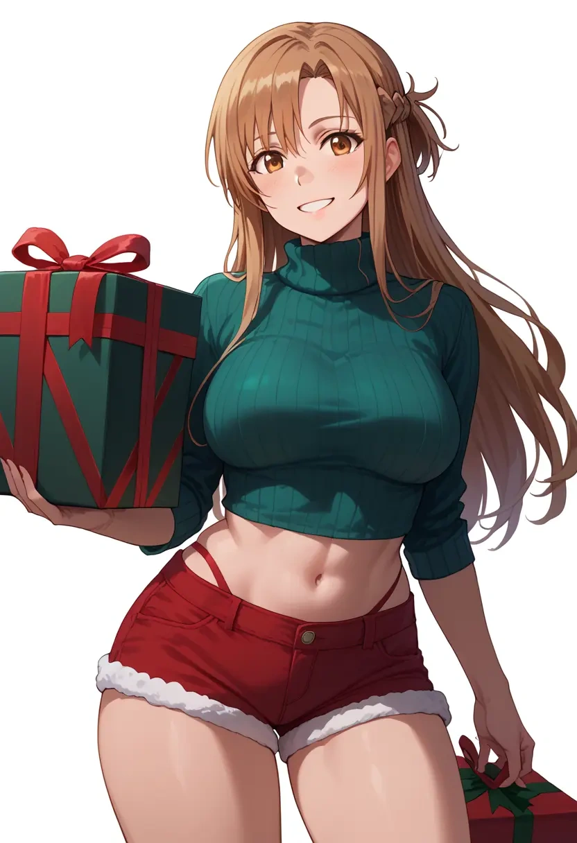 sword_art_online,asuna_(sao),Christmas,red velvet shorts,turtleneck sweater  - 