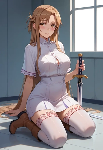 sword_art_online,asuna_(sao),shirt dress,belted,stockings  - AI generated anime art