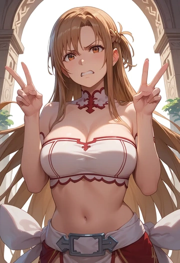 sword_art_online,asuna_(sao),tube top,jogger shorts  - AI generated anime art