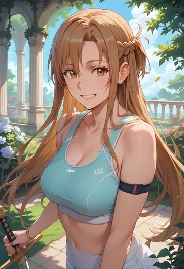 sword_art_online,asuna_(sao),sports bra,wide-leg joggers  - AI generated anime art