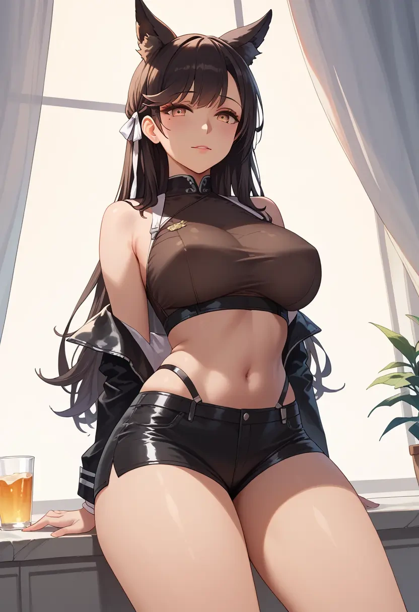 azur_lane,atago_(azur_lane),leather,shorts,crop top  - 